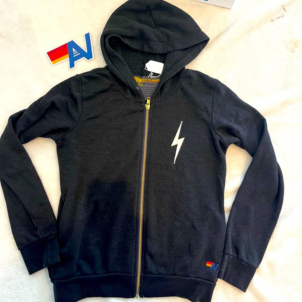 - - New with Tag kids Aviator Nation Zip up  Embroidered Bolt hoodie Size 8